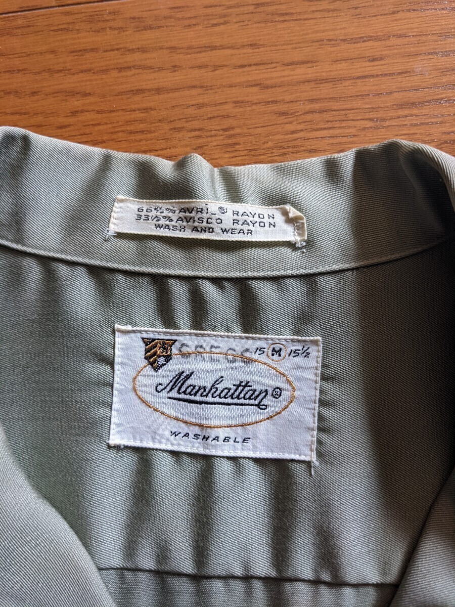 60s ビンテージ レーヨン オープンカラー シャツ Ｍ USA製 アメリカ 50s ハンドステッチ 開襟 ロカビリー 長袖 の画像3