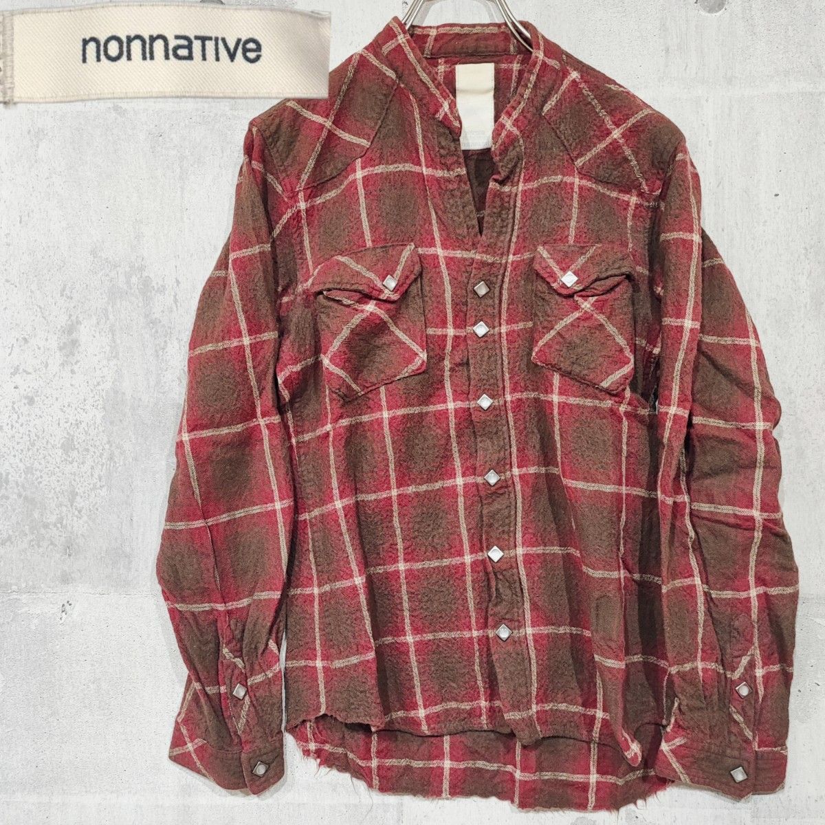 nonnative ノーカラーウエスタンチェックシャツ 3 ネルシャツ 長袖 チェック シャツ ウエスタンシャツ