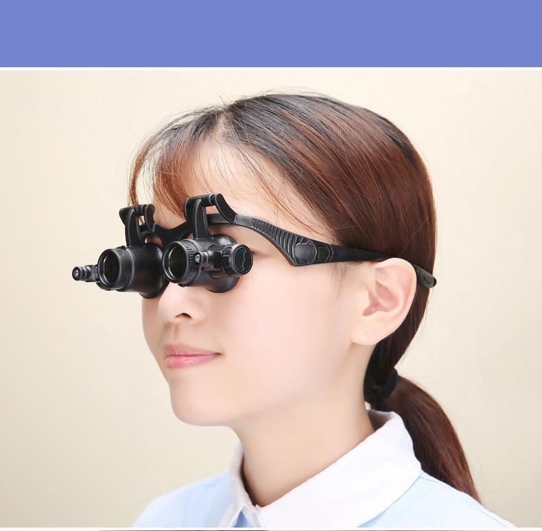  head magnifier magnifying glass glasses magnifier LED light judgment microscope height magnification lens both eyes glasses type clock repair gem judgment exchange lens 10 times ~ 25 times glasses 