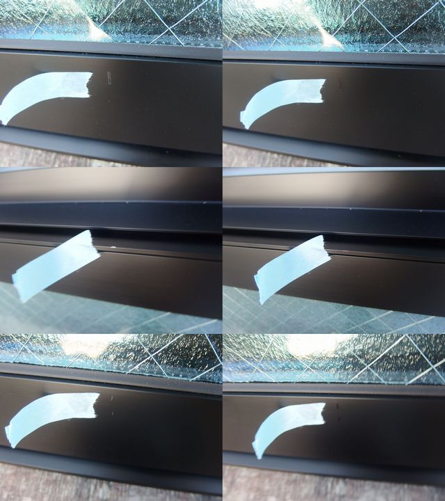 在庫品 アルミサッシ LowE 型 ぺアガラス LIXIL 防火戸FG-L 高所用 横すべり出し窓 15703 (16003)R ブラック その１_キズ(左側、処理前。右側、処理後。)