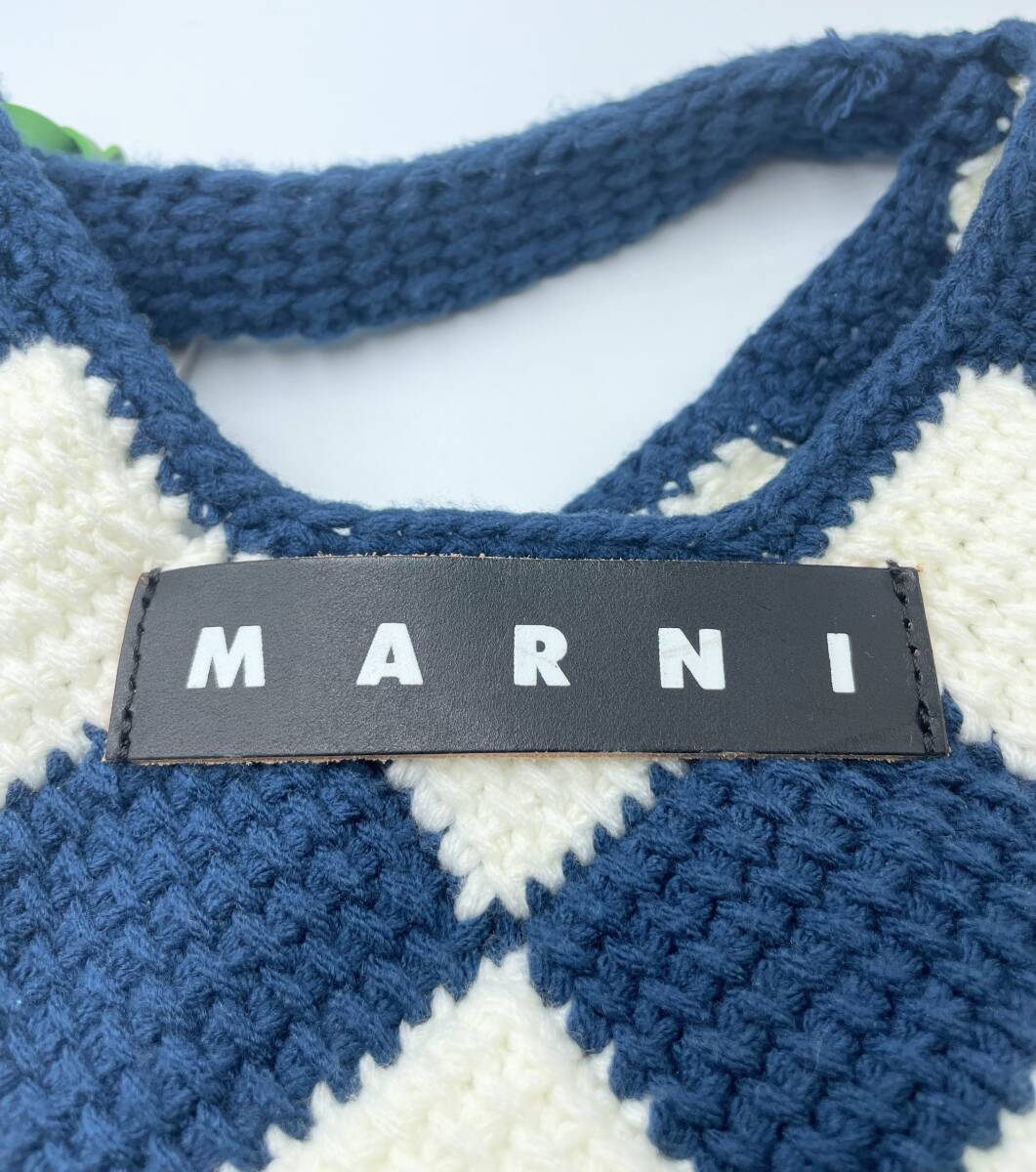  хранение товар прекрасный товар Marni MARNI ручная сумочка большая сумка вязаный темно-синий белый хранение пакет имеется OT0592