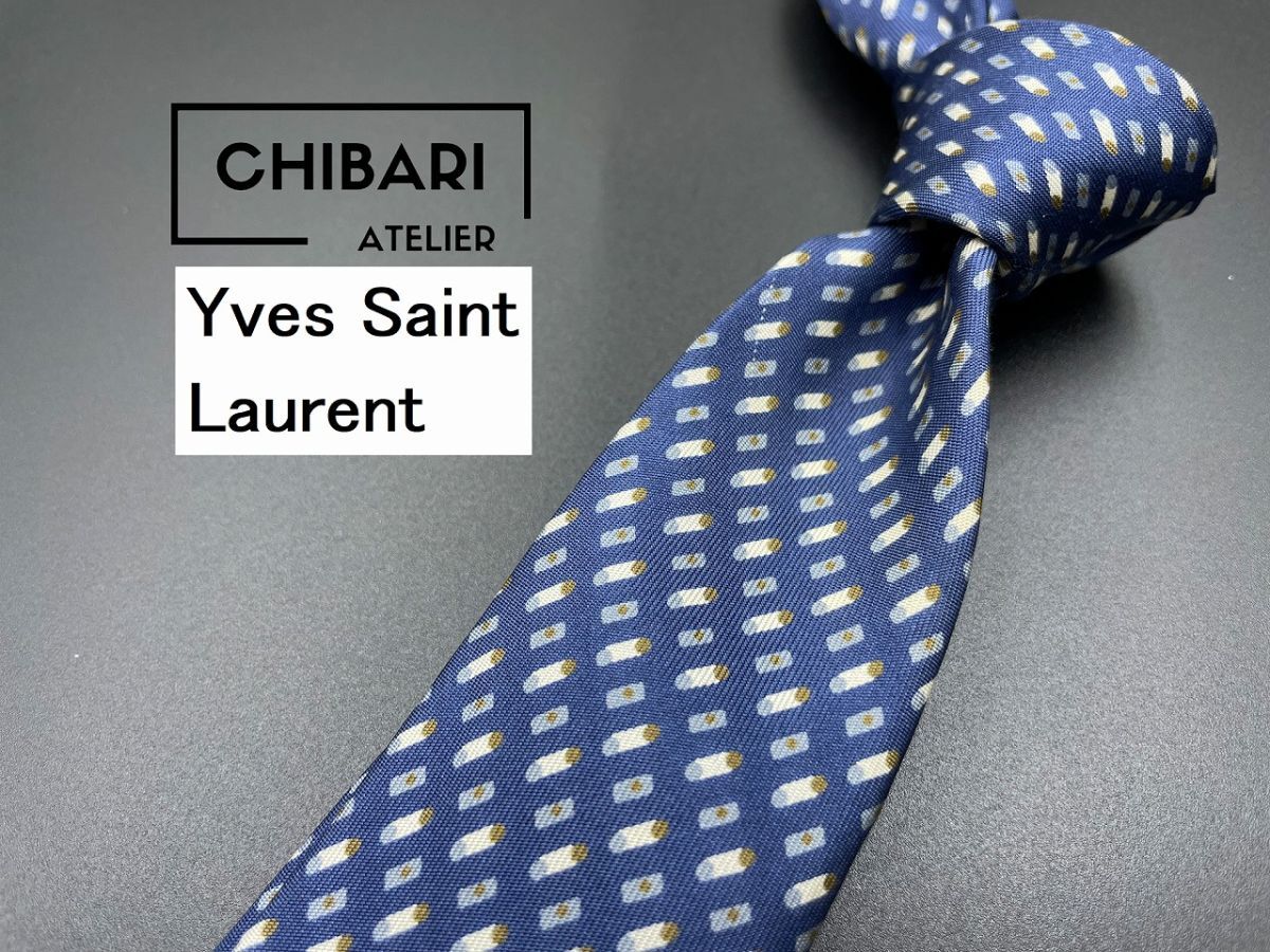 【超美品】YvesSaintLaurent サンローラン ドット柄 ネクタイ 3本以上送料無料 ネイビー 0402041の画像1
