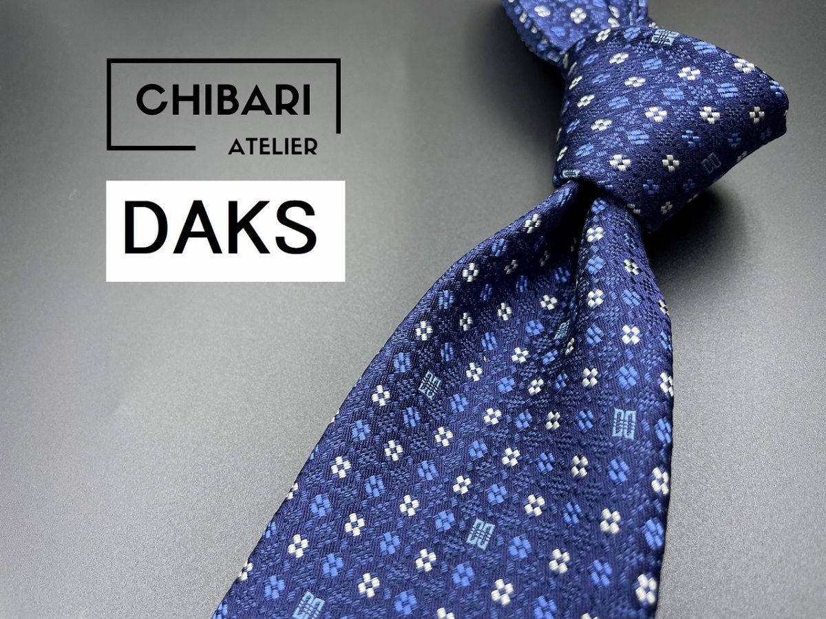 タグ付【新古品】DAKS　ダックス　ロゴ＆ドット柄　ネクタイ　3本以上送料無料　ネイビー　0402111_画像1