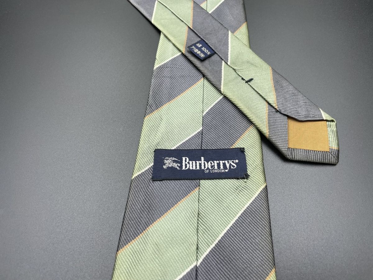 【美品】Burberrys バーバリー ロゴ＆レジメンタル柄 ネクタイ 3本以上送料無料 グレイグリーン 0402065の画像2