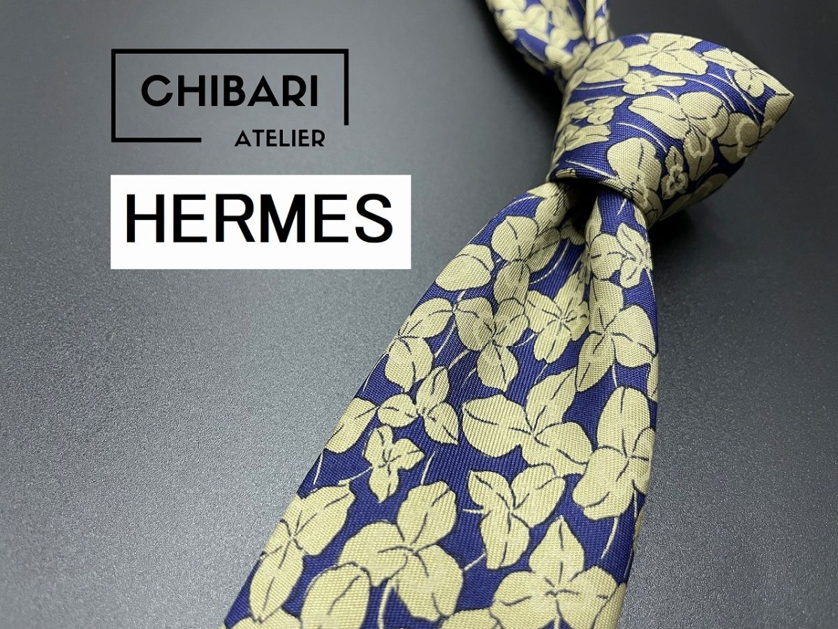 [ очень красивый товар ]HERMES Hermes цветочный принт галстук 3шт.@ и больше бесплатная доставка темно-синий 0404192
