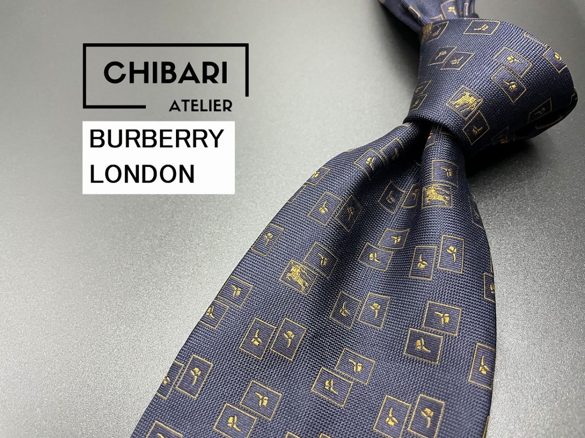 【超美品】BURBERRY LONDON バーバリーロンドン ロゴ＆ドット柄 ネクタイ 3本以上送料無料 ブラックネイビー 0404044の画像1