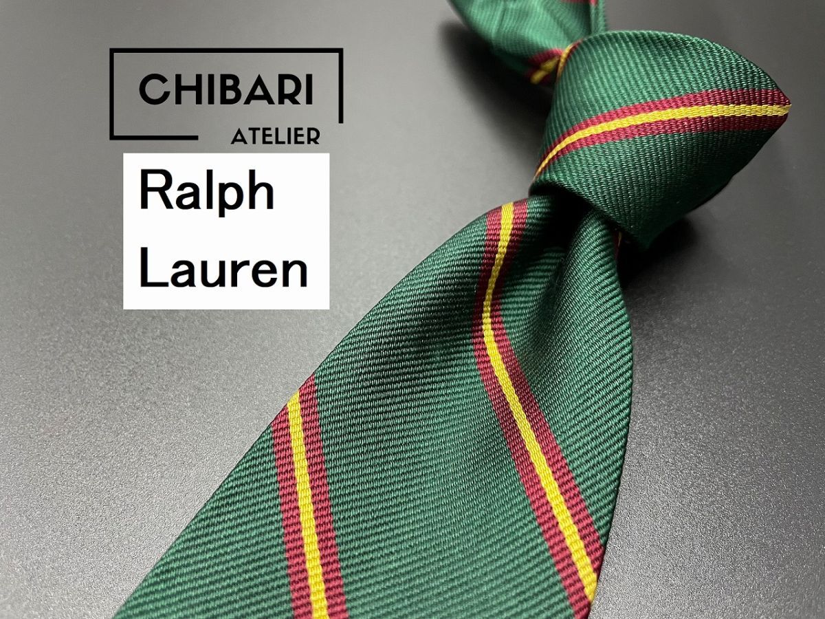 【超美品】Ralph Lauren ラルフローレン レジメンタル柄 ネクタイ 3本以上送料無料 グリーン 0404166の画像1