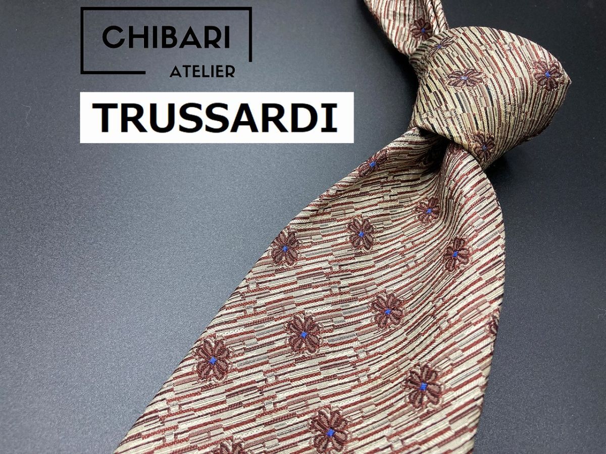 【美品】TRUSSARDI　トラサルディ　花柄　ネクタイ　3本以上送料無料　ブラウン系　0501119_画像1