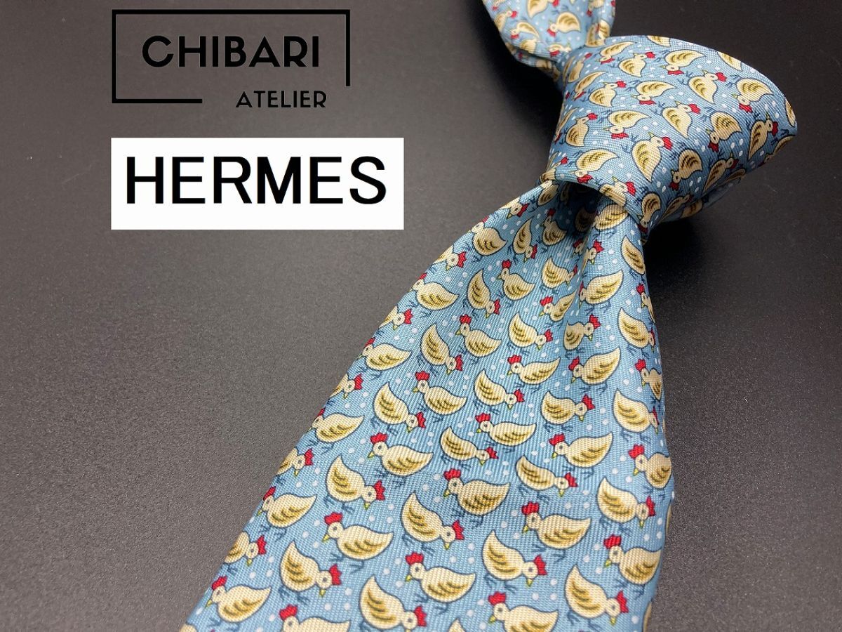 [ очень красивый товар ]HERMES Hermes курица san рисунок галстук 3шт.@ и больше бесплатная доставка оттенок голубого 0501133