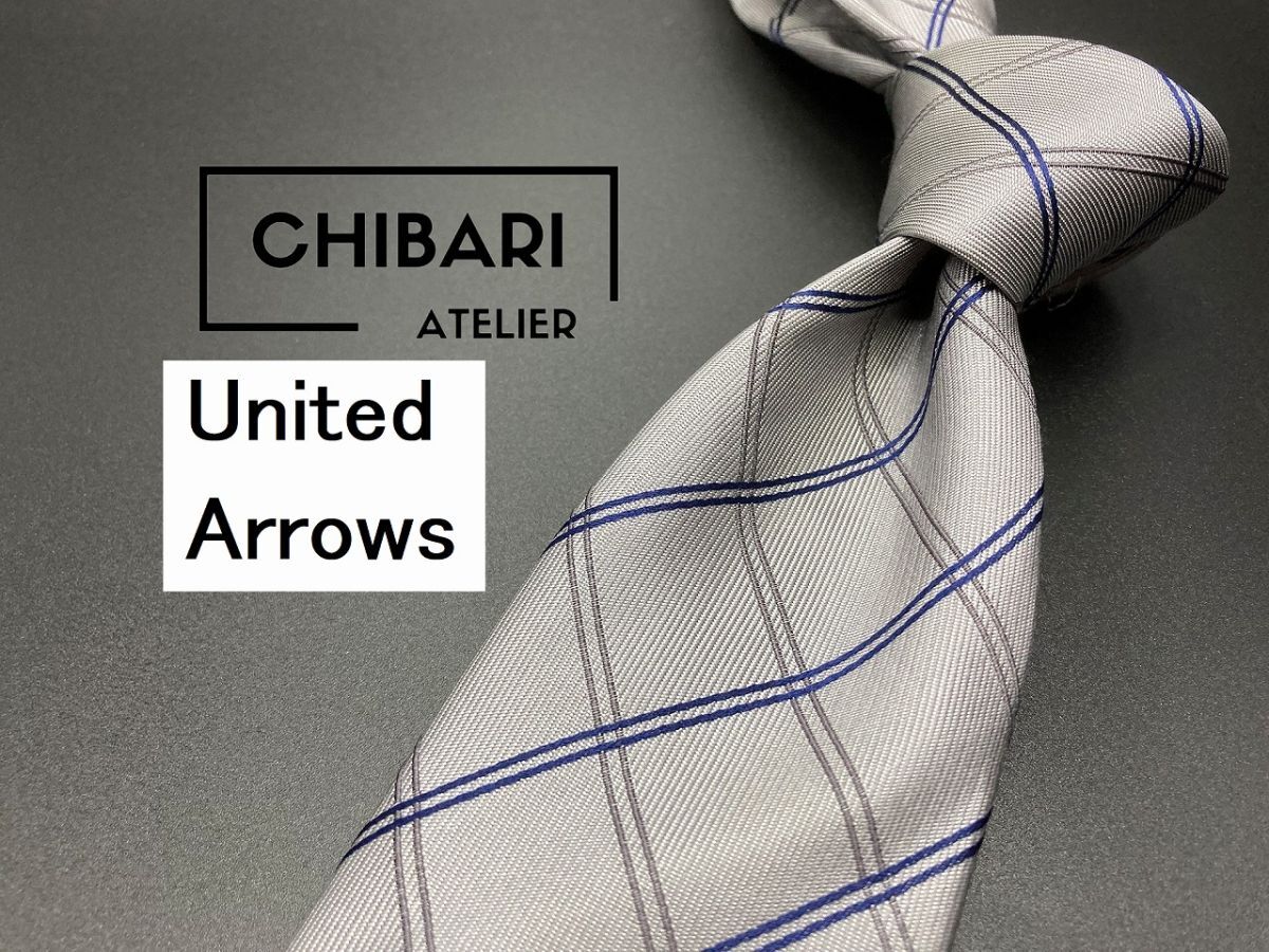 【超美品】United Arrows ユナイテッドアローズ チェック柄 ネクタイ 3本以上送料無料 グレイ 0501175の画像1