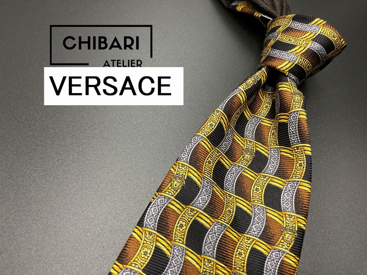 [ очень красивый товар ]VERSACE Versace mete.-sa Logo & в клетку галстук 3шт.@ и больше бесплатная доставка черный Brown 0501232