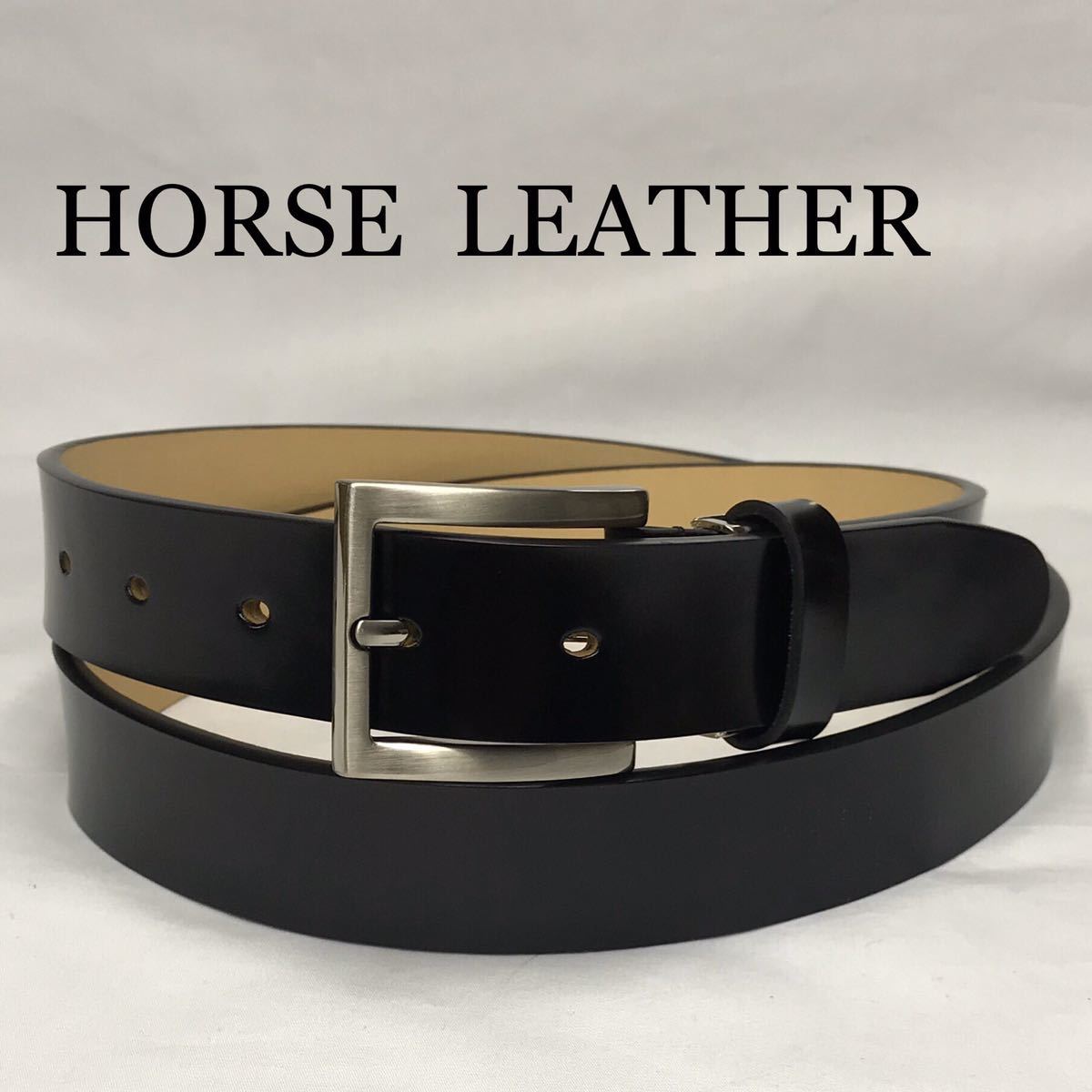 新品 HORSE LEATHER 馬革 メンズ レザー ベルト角P ビジネス 黒の画像1