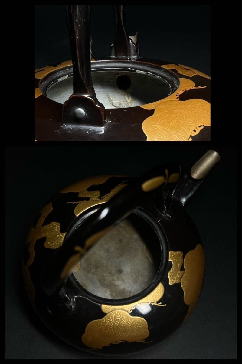 銚子　錫製　漆塗　松蒔絵　金蒔絵　時代漆器　酒器　茶道具　お屠蘇　重さ439g_画像9