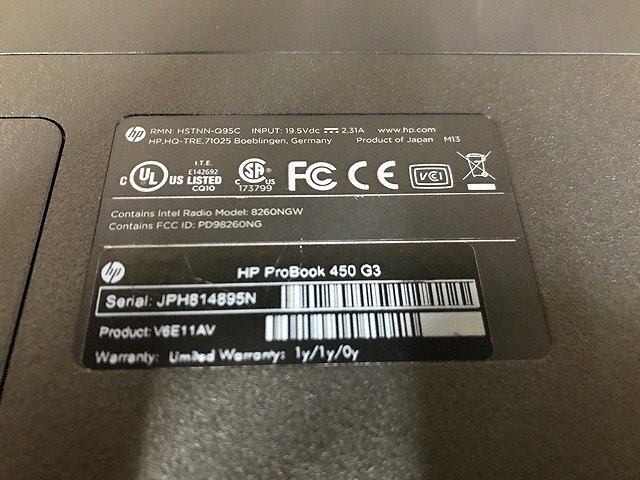 SMG42287相 HP ノートPC ProBook 450 G3 Core i5-6200U メモリ8GB ジャンク 直接お渡し歓迎の画像10