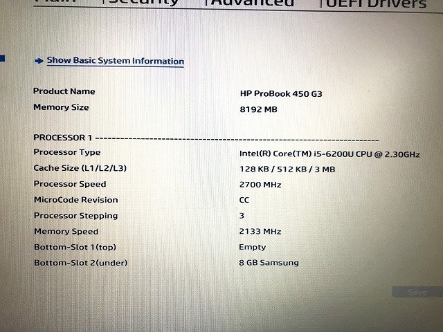 SMG42287相 HP ノートPC ProBook 450 G3 Core i5-6200U メモリ8GB ジャンク 直接お渡し歓迎の画像3