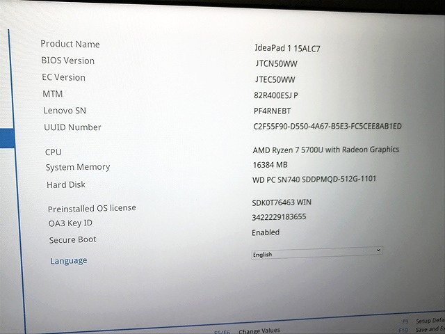 SDG44081相 Lenovo ノートPC 82R4 AMD Ryzen 7 5700U with Radeon Graphics メモリ16GB SSD512GB 現状品 直接お渡し歓迎の画像2