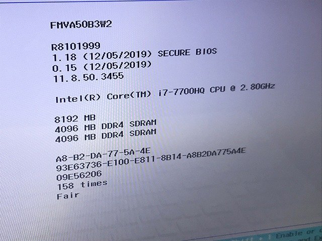 SDG44127相 富士通 ノートPC FMVA50B3W2 Core i7-7700HQ メモリ8GB HDD1TB 現状品 直接お渡し歓迎の画像2