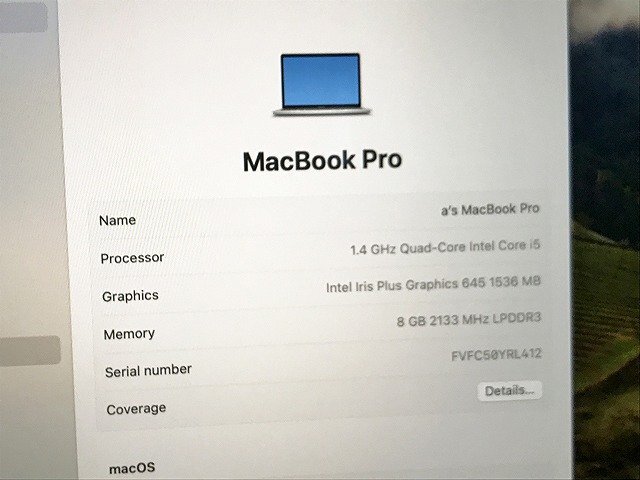 SDG44159相 Apple MacBook Pro 13インチ 2019 Thunderbolt 3ポート x 2 Core i5-8257U メモリ8GB SSD256GB 直接お渡し歓迎の画像3