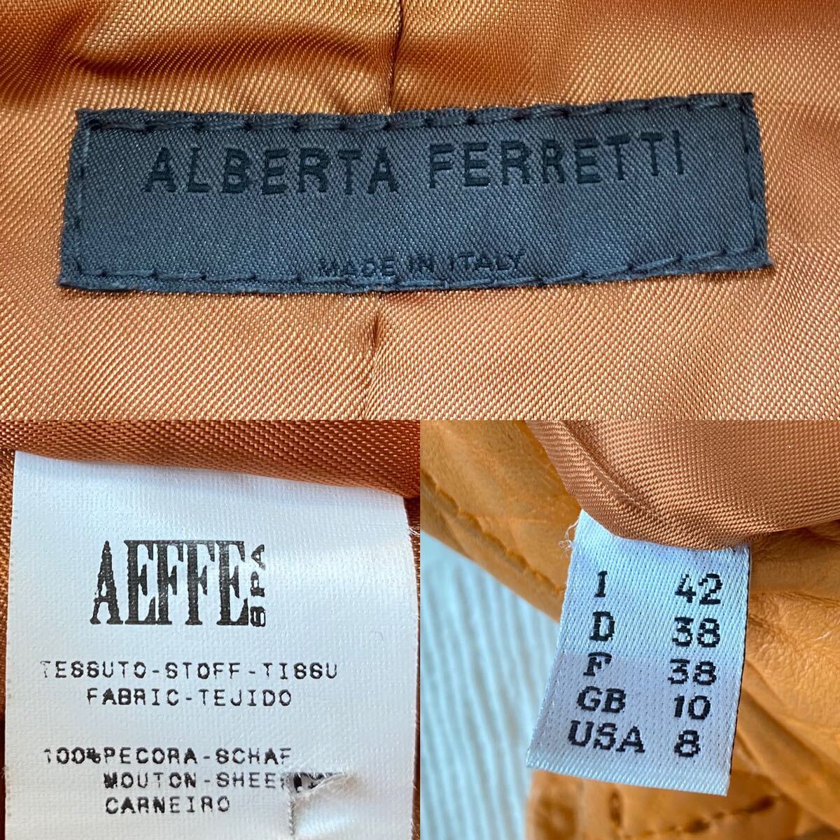 【イタリア製】ALBERTA FERRETTI アルベルタフェレッティ◆羊革 オレンジ 型押し イタリアサイズ42 ロングコート y24040308