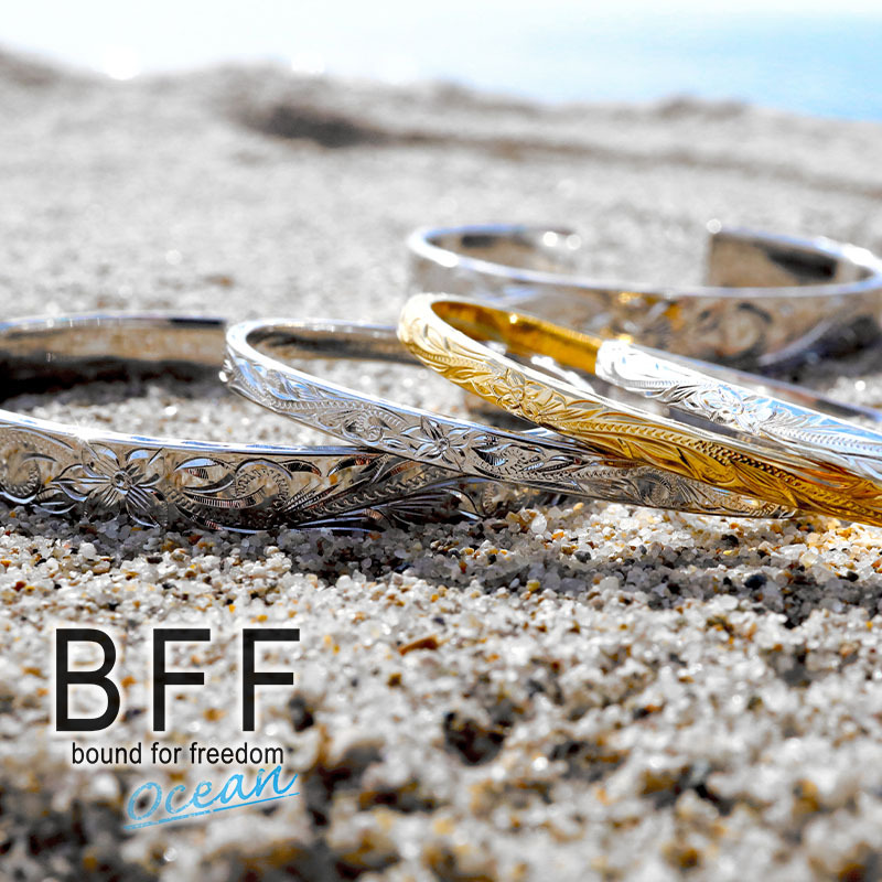 BFF ブランド ハワイアンバングル 幅12mm シルバー 銀色 平打ちバングル 腕輪 太幅 メンズ レディース 手掘り_画像9