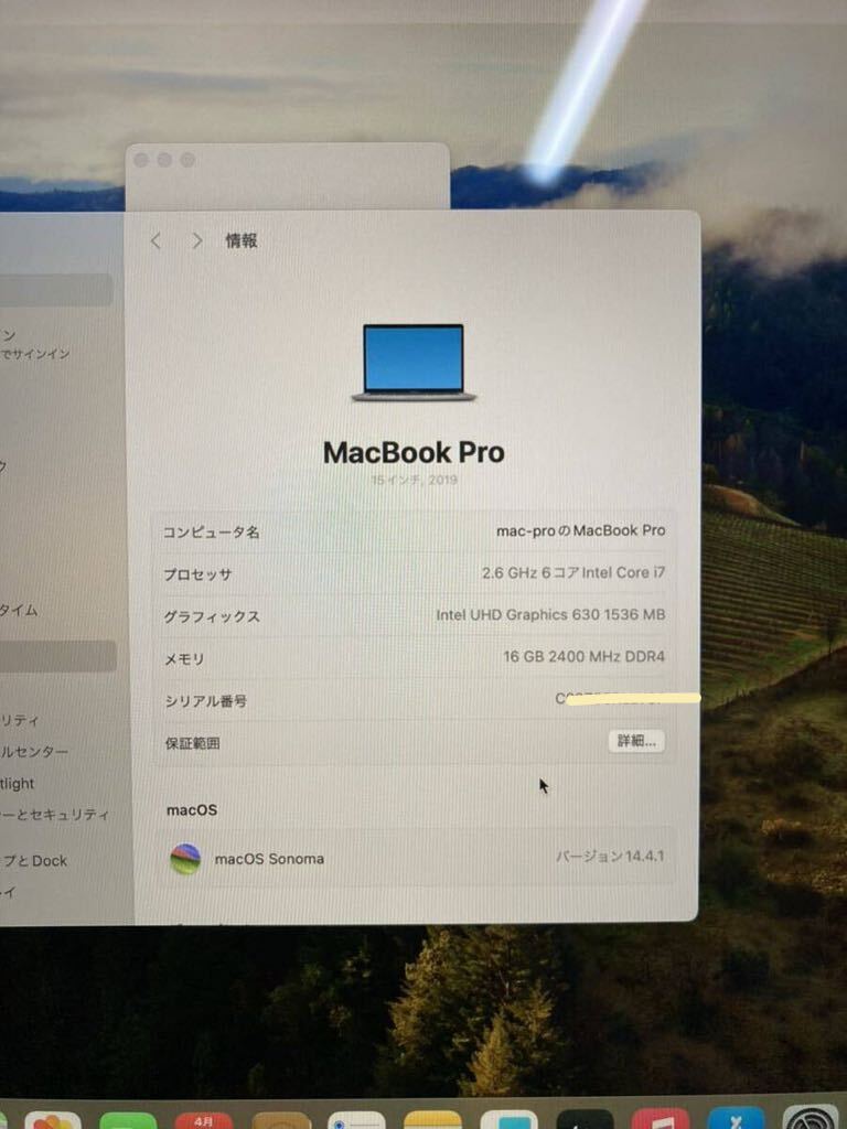 中古☆APPLE MacBookPro A1990 Corei7 2.6Ghz 16GB（９１）の画像10