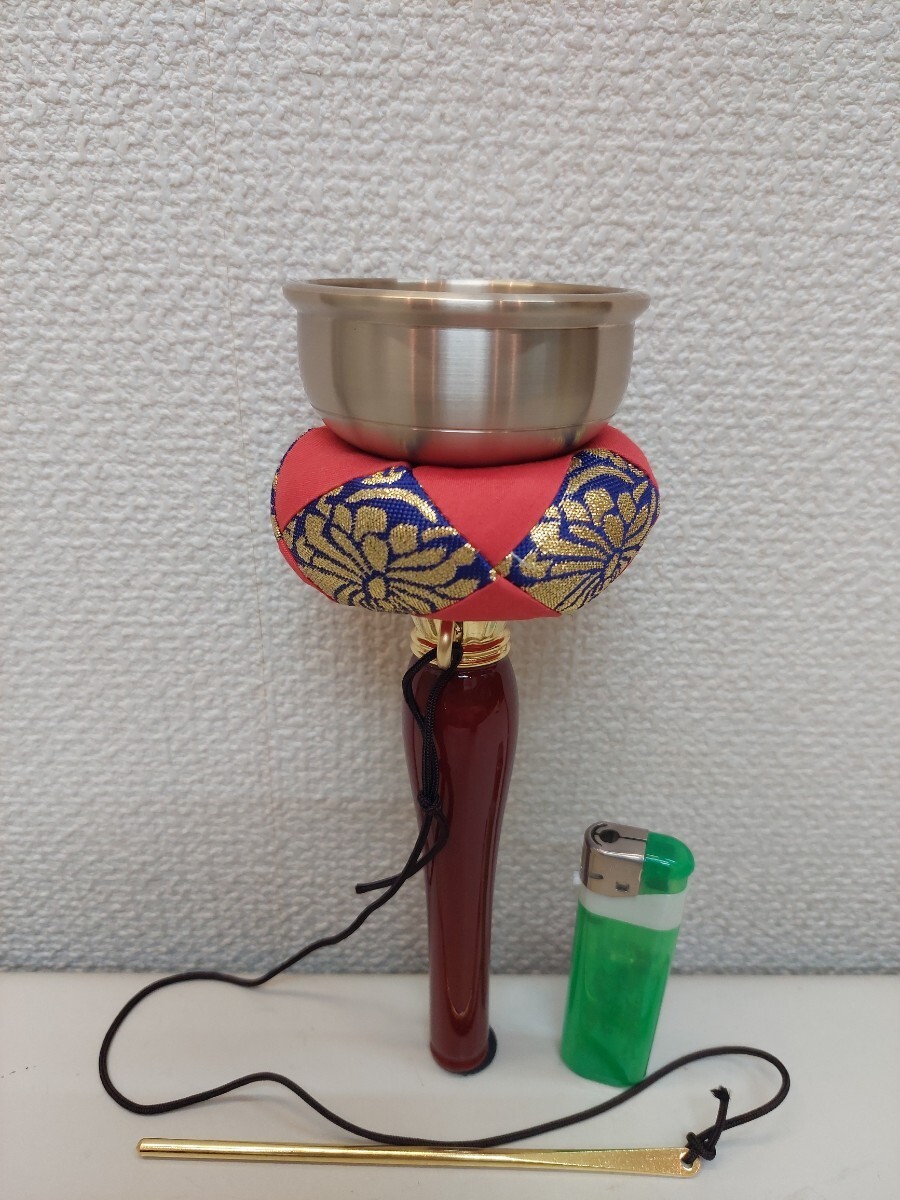 京仏具　佐波理　末印銘入り　印金セット　朱塗柄　玉縁リン　二寸三分　口径７１ミリ　伝統型　寺院用　鳴り物　在庫整理　アウトレット