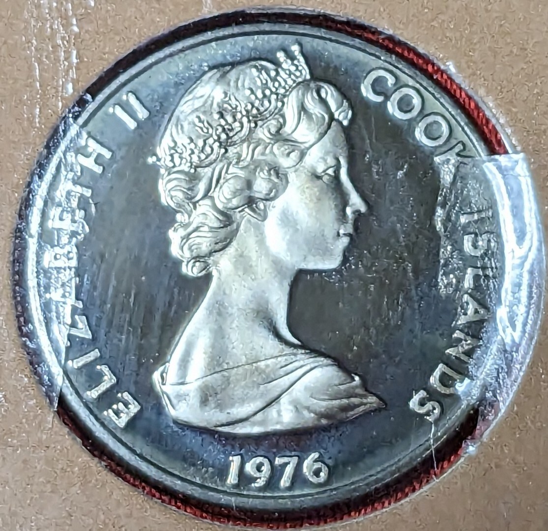 クック諸島　5セント・プルーフ白銅貨　1976年 　【プルーフミントセット出し・発行枚数17.658枚・ハイビスカスの花】　　玉ちゃんNo.3336_画像2