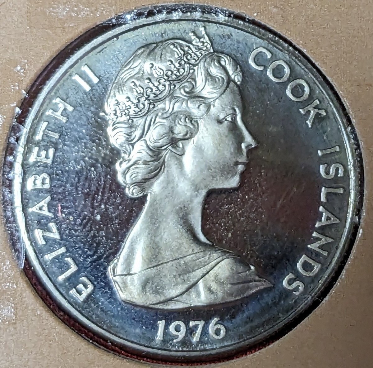 クック諸島 10セント・プルーフ白銅貨 1976年  【プルーフミントセット出し・発行枚数17.658枚・オレンジとその葉】  玉ちゃんNo.3335の画像2