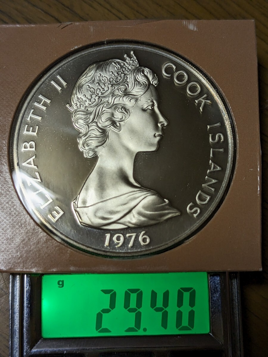 クック諸島 5ドル・プルーフ銀貨 1976年  【プルーフミントセット出し・発行枚数17.658枚・大型銀貨】    玉ちゃんNo.3331の画像4