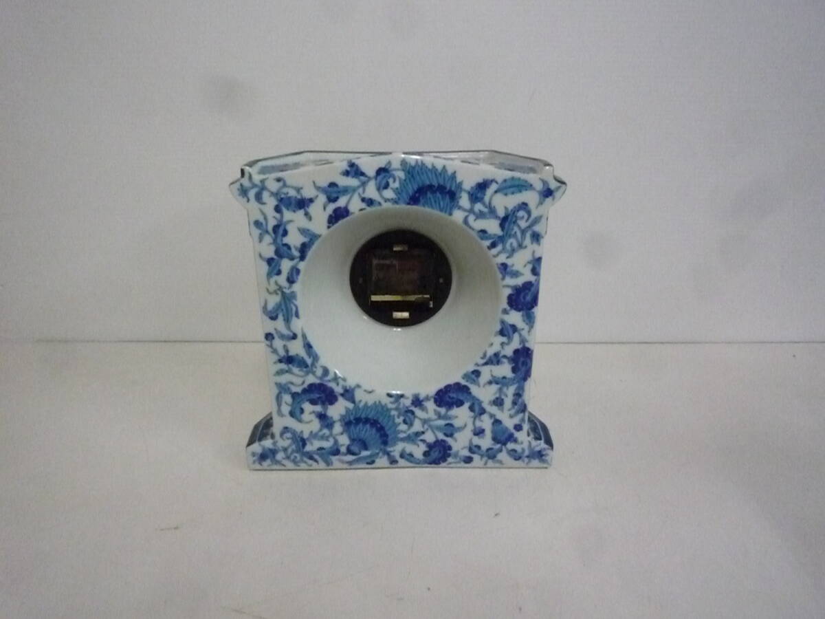 【6-4-3-26Ma】 陶器 Ryuho 時計 龍峰窯 置き時計 青の画像5