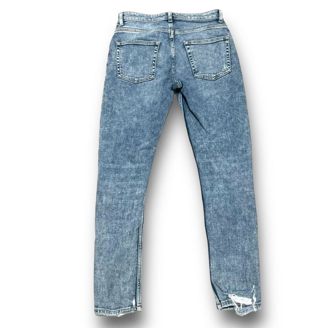 ダブルフラップ ジーンズ ボタンフライ デニム パンツ 個性的 ZARA MAN ボタンフライ ダメージ加工 ストレッチ テーパード