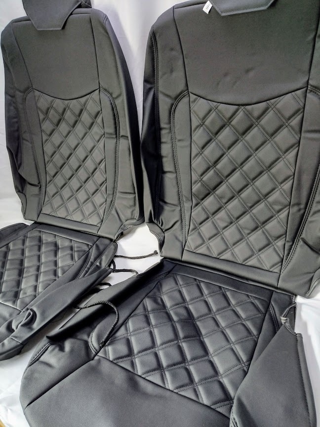 200系 ハイエース S-GL フロント シートカバー 2人用 運転席 助手席 PVCレザー ブラックステッチの画像2