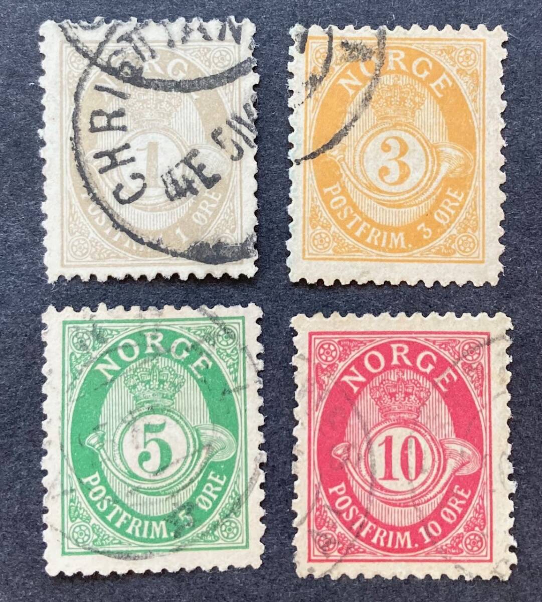 [noru way ]1893-1927 year issue : ordinary stamp ( country name selif have + horn navy blue 7.. image )22 kind used superior article ~ beautiful goods 