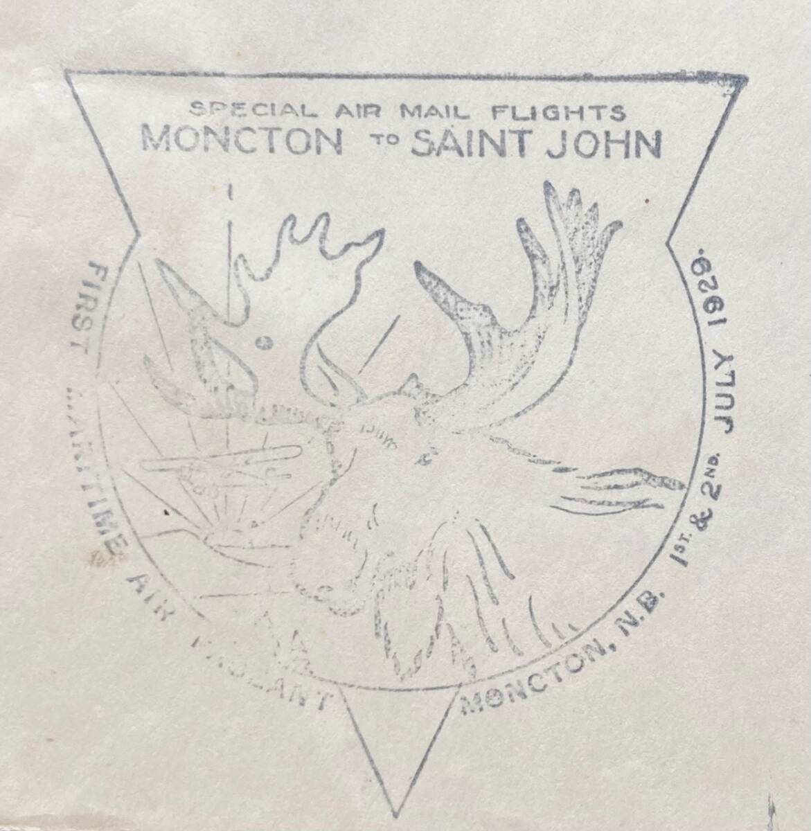 【カナダ】1929年初期 FFC～MONCTON-SAINT JOHN（ニューブランズウィック）＊飛行イベント特別航空便～カナダ最初の航空切手貼 良品_画像3
