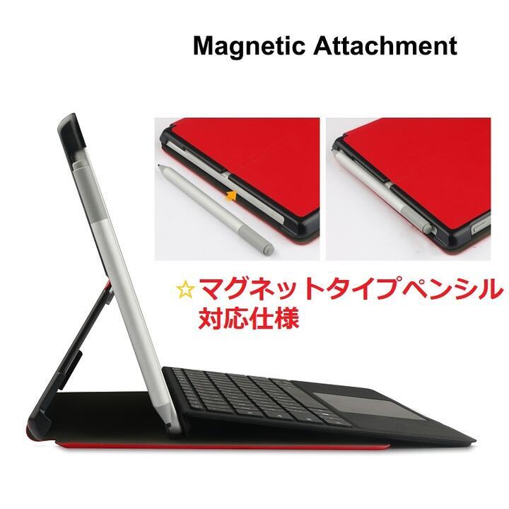 Surface Go/Go2/Go3通用PUレザー スマートケース スタンド スマートキーボード装着対応 マグネットペンシル対応 紺_画像3