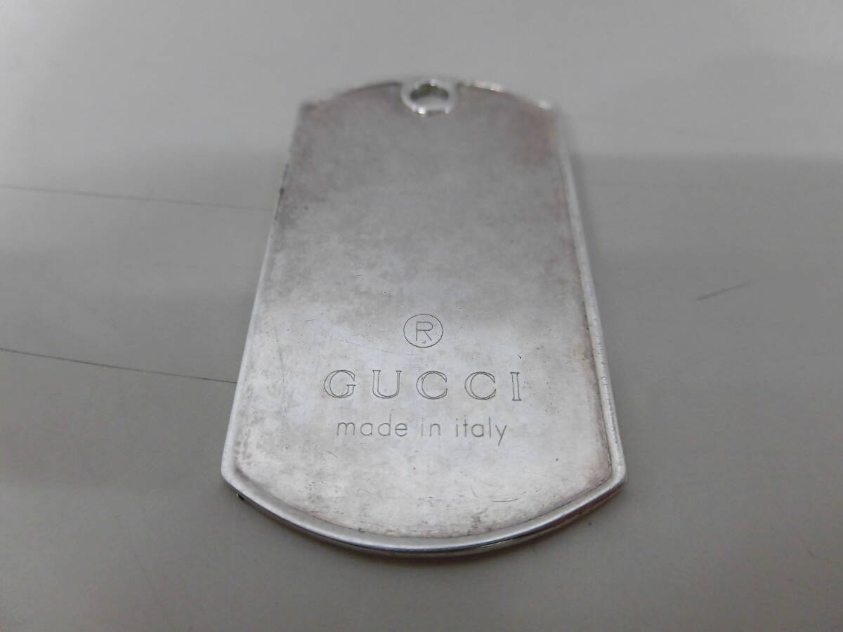 4401BNZ*GUCCI Gucci silver plate pendant top dog tag accessory made in italy* used [ free shipping ]
