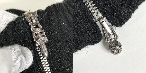 ☆Chrome hearts/クロムハーツ cashmere cross patch zip knit/カシミヤ クロスパッチ ダガー ボール ジップニット/L /060の画像6