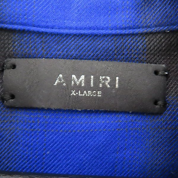 ☆【JPタグ】AMIRI/アミリ LEATHER LOGO L/S SHIRT/バックレザーロゴパッチ レーヨンシャツ チェック柄 XL /000の画像3