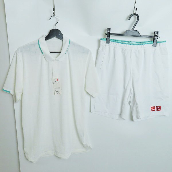 (2)【未使用】UNIQLO/ユニクロ テニスウェア フェデラーモデル ポロシャツ ショートパンツ ソックス 3点セット XL/M/25-27㎝ /060の画像2