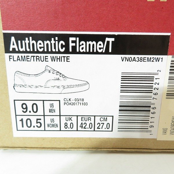 VANS/バンズ AUTHENTIC FLAME/TRUE WHITE オレンジ VN0A38EM2W1 /27 /080の画像10