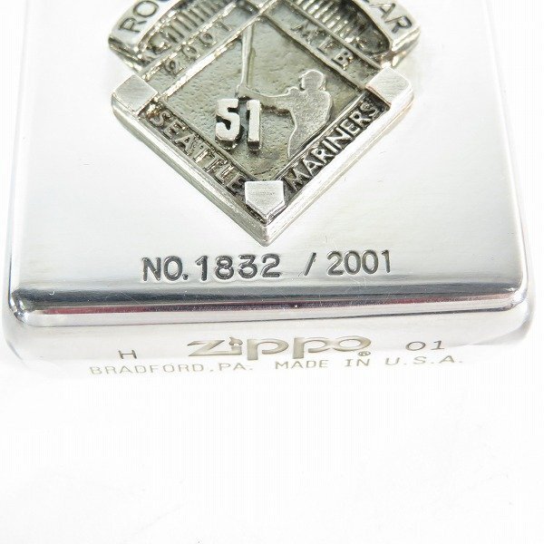 ZIPPO/ジッポー ROOKIE OF THE YEAR 2001 MLB SEATTLE MARINERS 51 ICHIRO イチロー メタル貼り no.1832 2001年製 /000の画像7