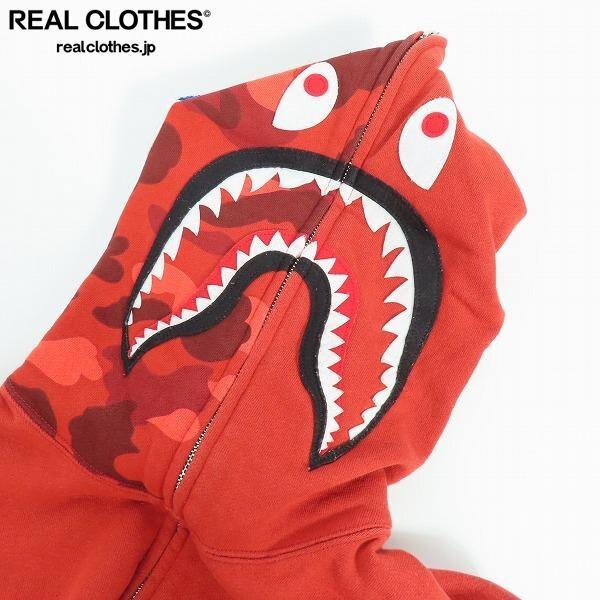 *A BATHING APE/ A Bathing Ape Color Camo Sleeve Shark Hoodie Parker red /M /060