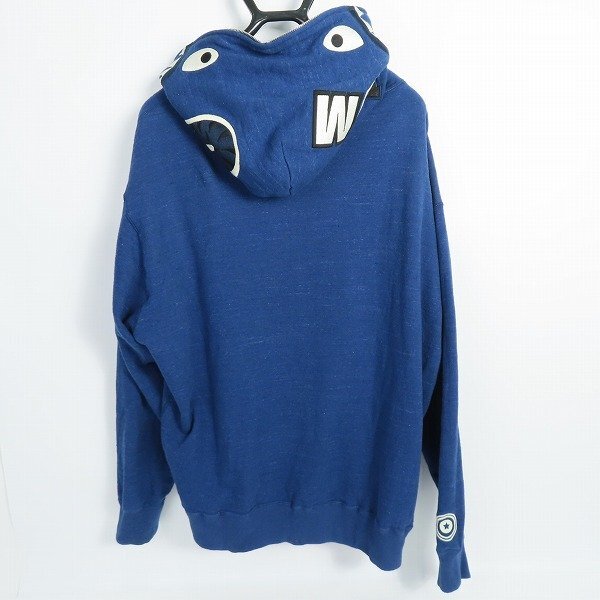 ☆A BATHING APE/アベイジングエイプ Indigo Shark/インディゴシャーク ジップアップパーカー コットン/L /060_画像3