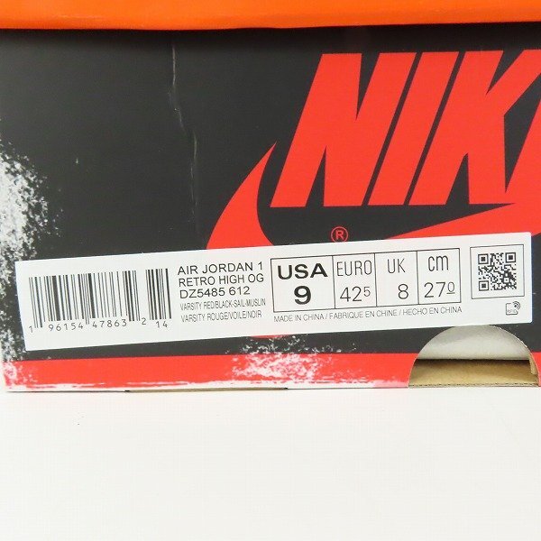 【未使用】NIKE/ナイキ AIR JORDAN 1 HIGH OG LOST＆FOUND CHICAGO/ロスト＆ファウンド シカゴ DZ5485-612/27 /080_画像10