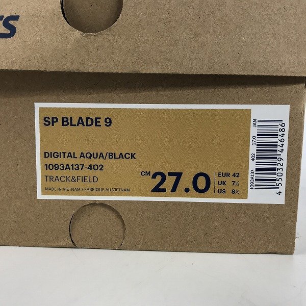 【未使用】asics/アシックス SP BLADE 9 ブレード 陸上 短距離用 スパイクシューズ 1093A137-402/27 /080の画像9