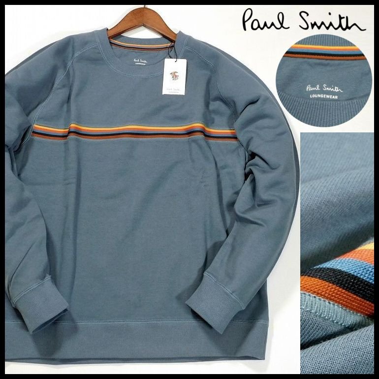 新品 ポールスミス トレーナー アーティストストライプライン M ブルー クルーネック 裏パイル スウェット Paul Smith メンズ 【3083】の画像1