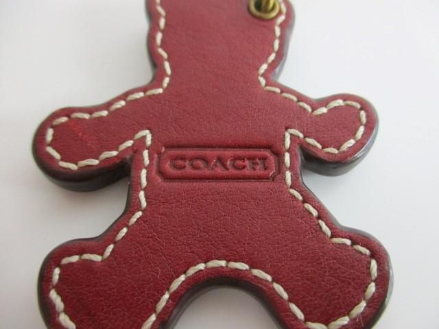 優良品 コーチ COACH シグネチャー くま ベア チャーム キーホルダー レザー ブラウン×レッド 服飾小物の画像3