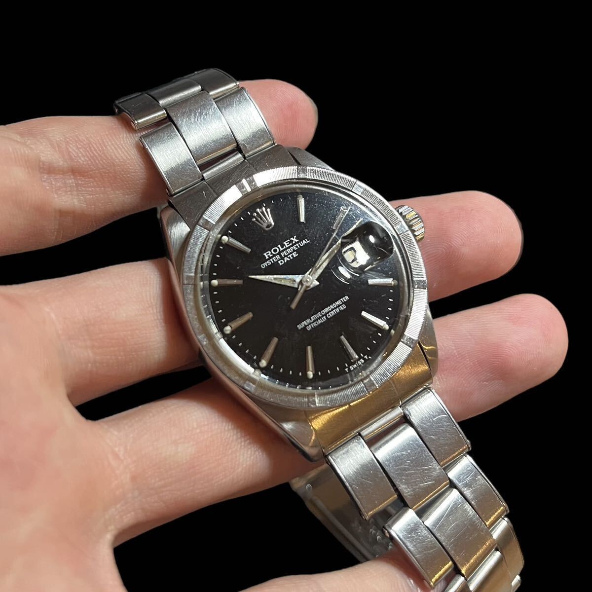 Rolex date 1501 ロレックス デイト cal 1560 黒 文字盤 ブラック ミラー ダイアル 稼働品 1500 1600 1601 1603 デイトジャスト datejust の画像5