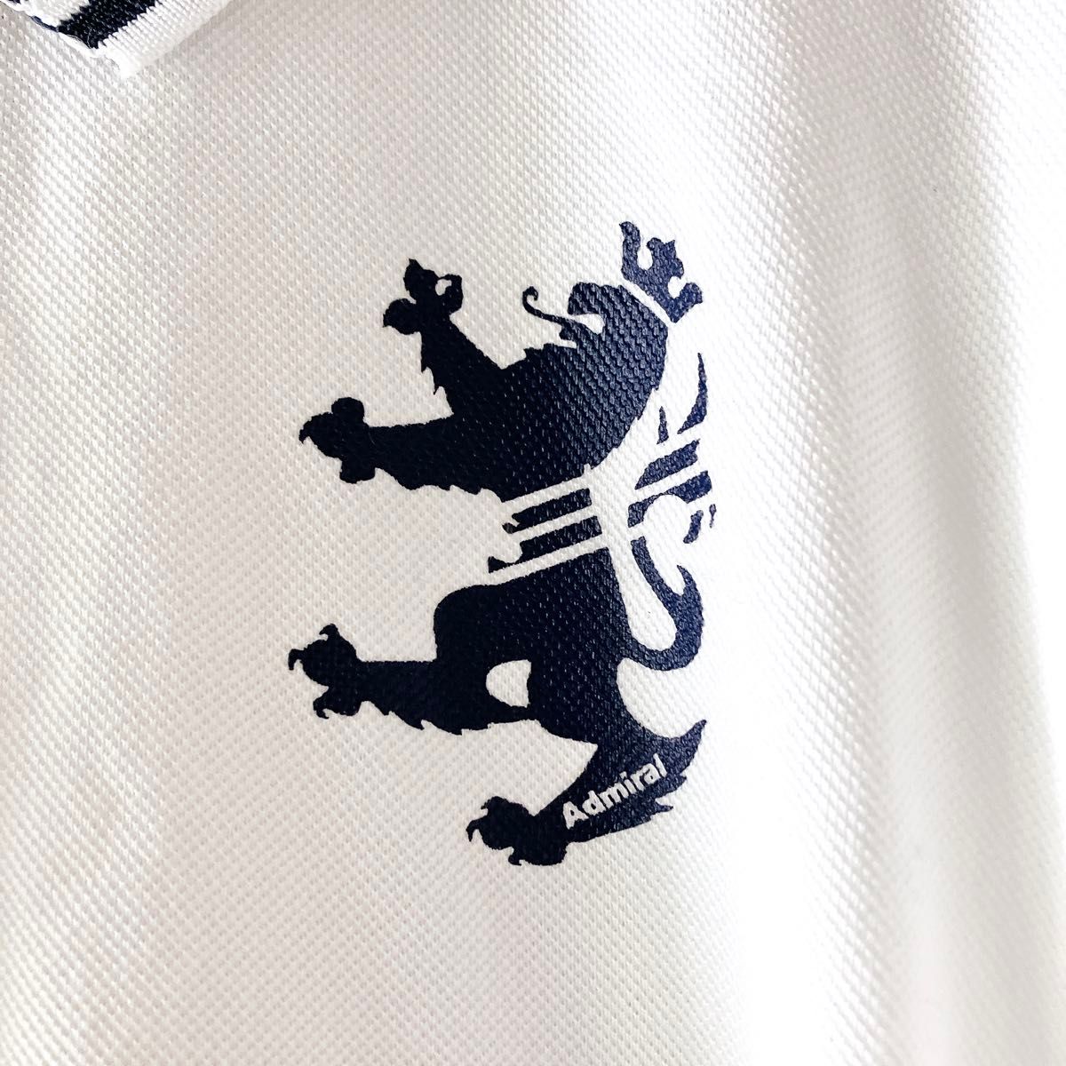アドミラル Admira 半袖　ポロシャツ　ホワイト　 白×ネイビー　 ロゴプリント　　 レディース　LL ＸＬ　ゴルフウェア