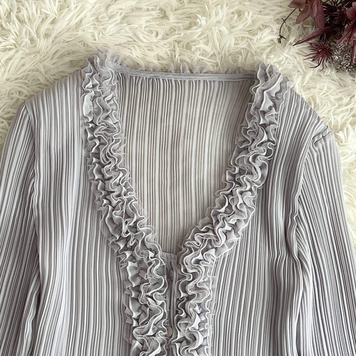 ② new goods Ichinomiya fiber T-PLEATS tea pleat frill cardigan feather woven M